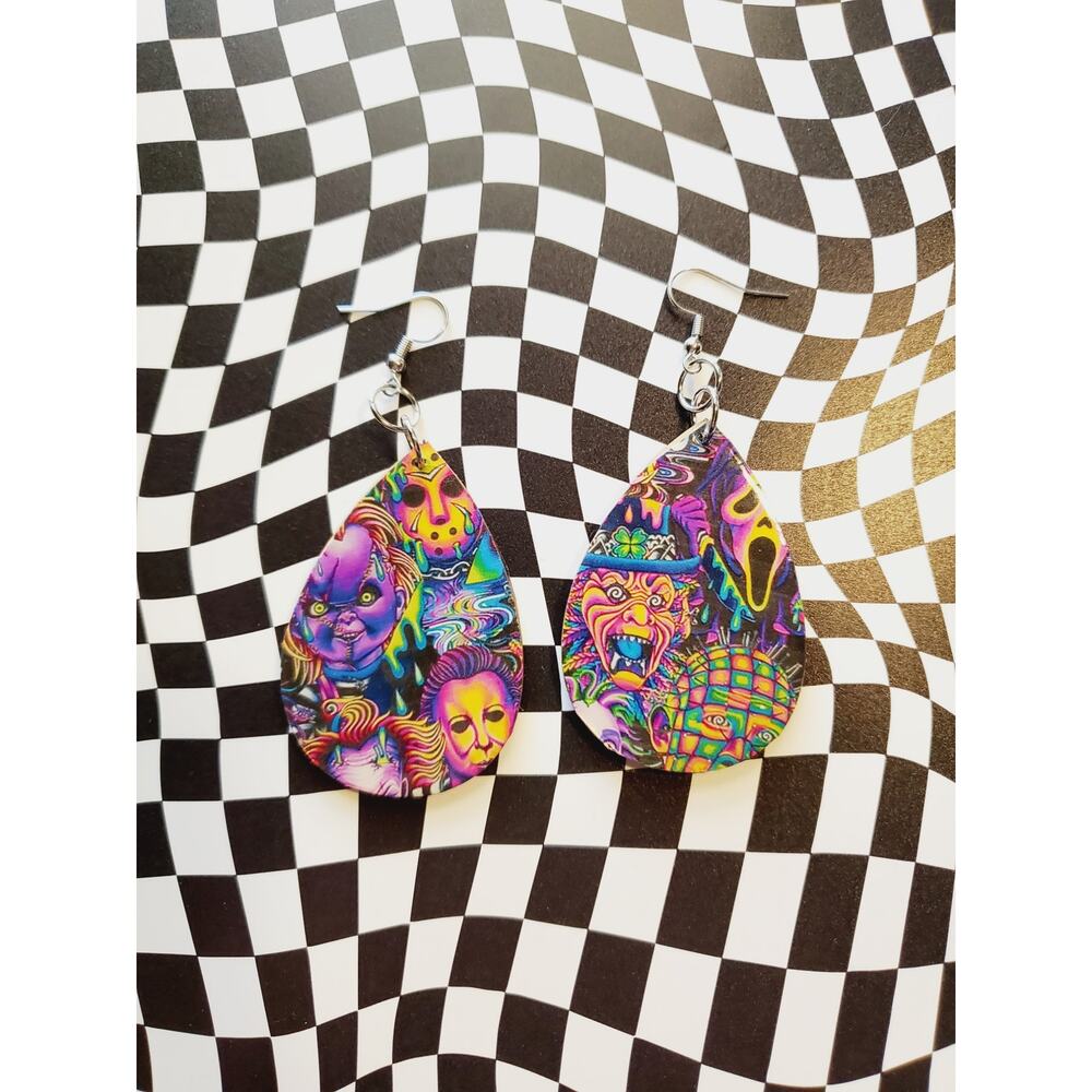 Handmade Unique Horror lover dangle large earrings.